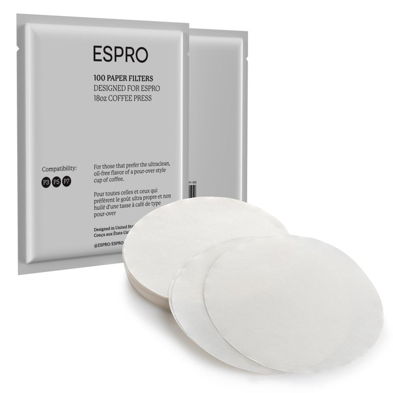 ESPRO 100 Count Coffee Paper Filters - for ESPRO Coffee French Press, P3/P5/P6/P7, 18 Ounce - Image 1
